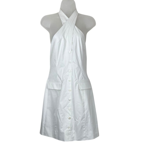 STAUD Haven Halter Neck Dress Ivory Pockets Stretch - Picture 9 of 10